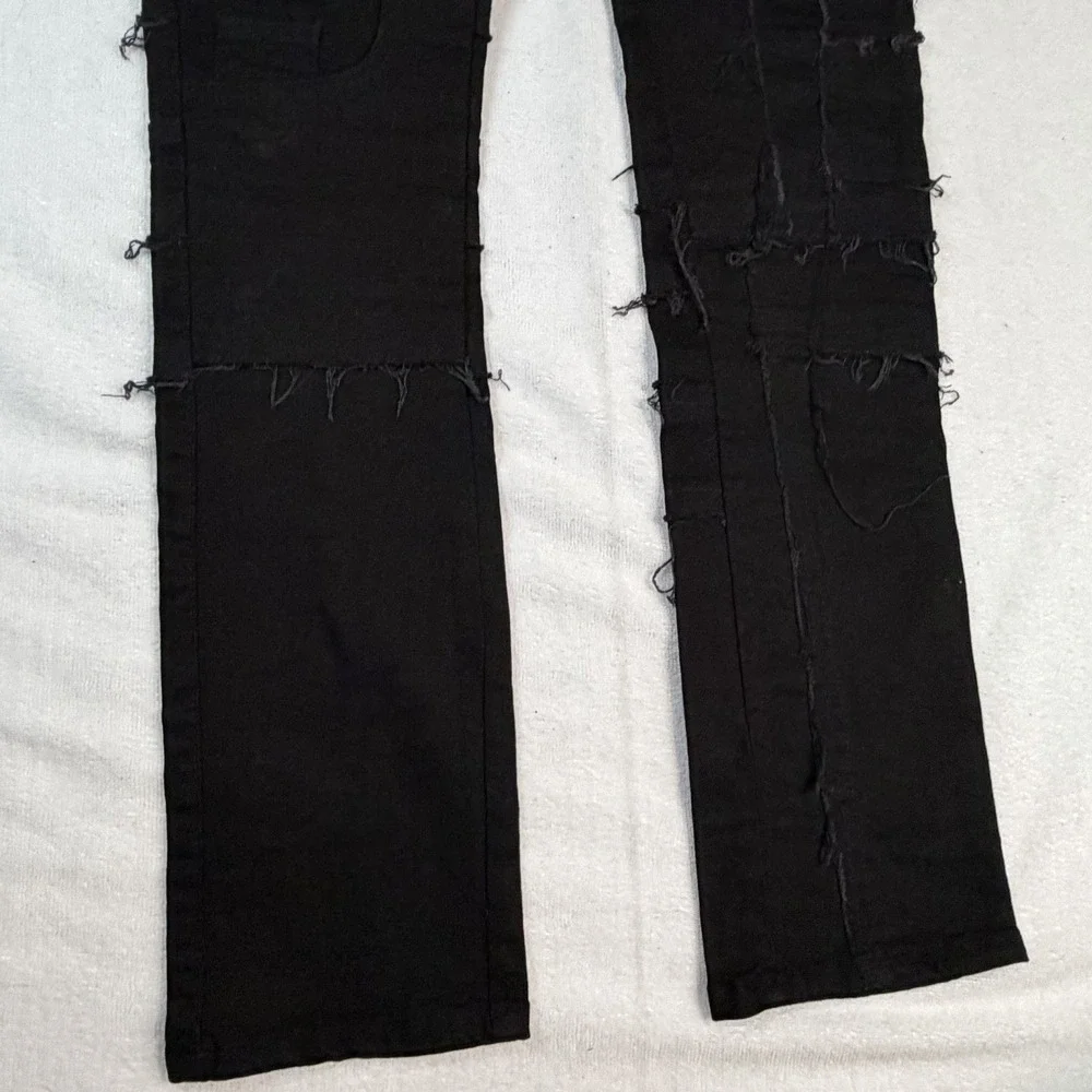 FWRD Denim Black Distressed Frayed Stacked Raw Edge Straight Slim Leg‎ Sz 30